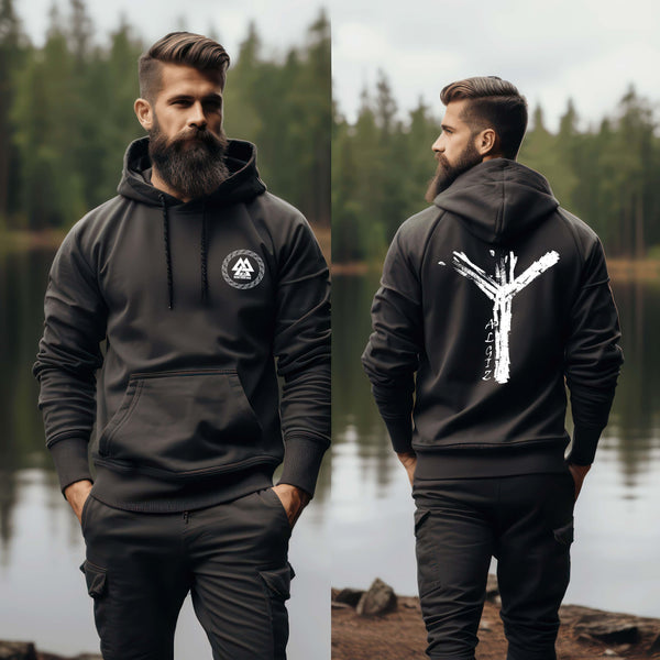 Wikinger Hoodie mit Algiz-Rune – Mystischer Schutz-Symbol Kapuzenpullover - Nordic Viking Wear