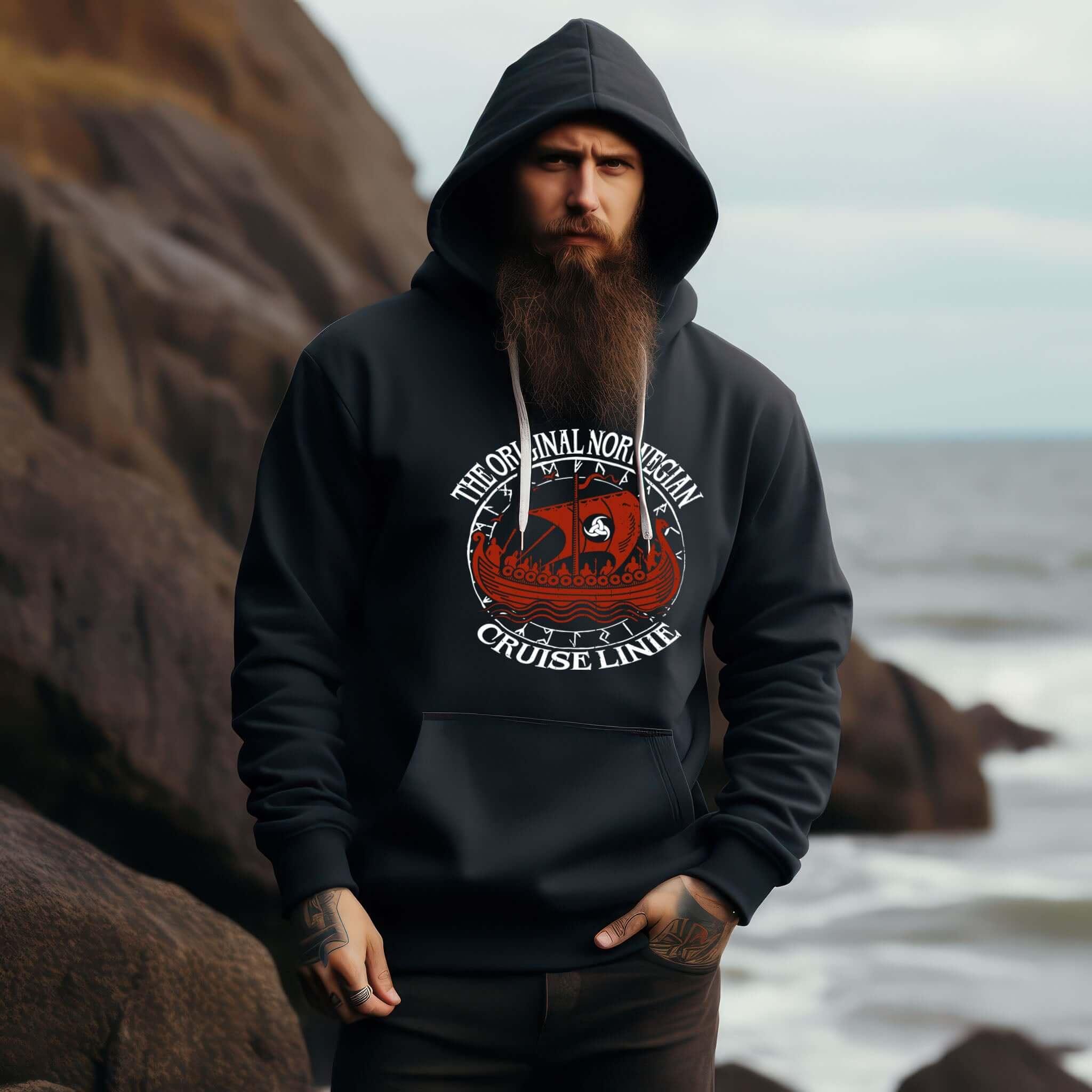 "Nordische Legenden: 'Original Norwegian Cruise' Wikinger Kapuzenpullover Hoodie– Segel die Mythen"