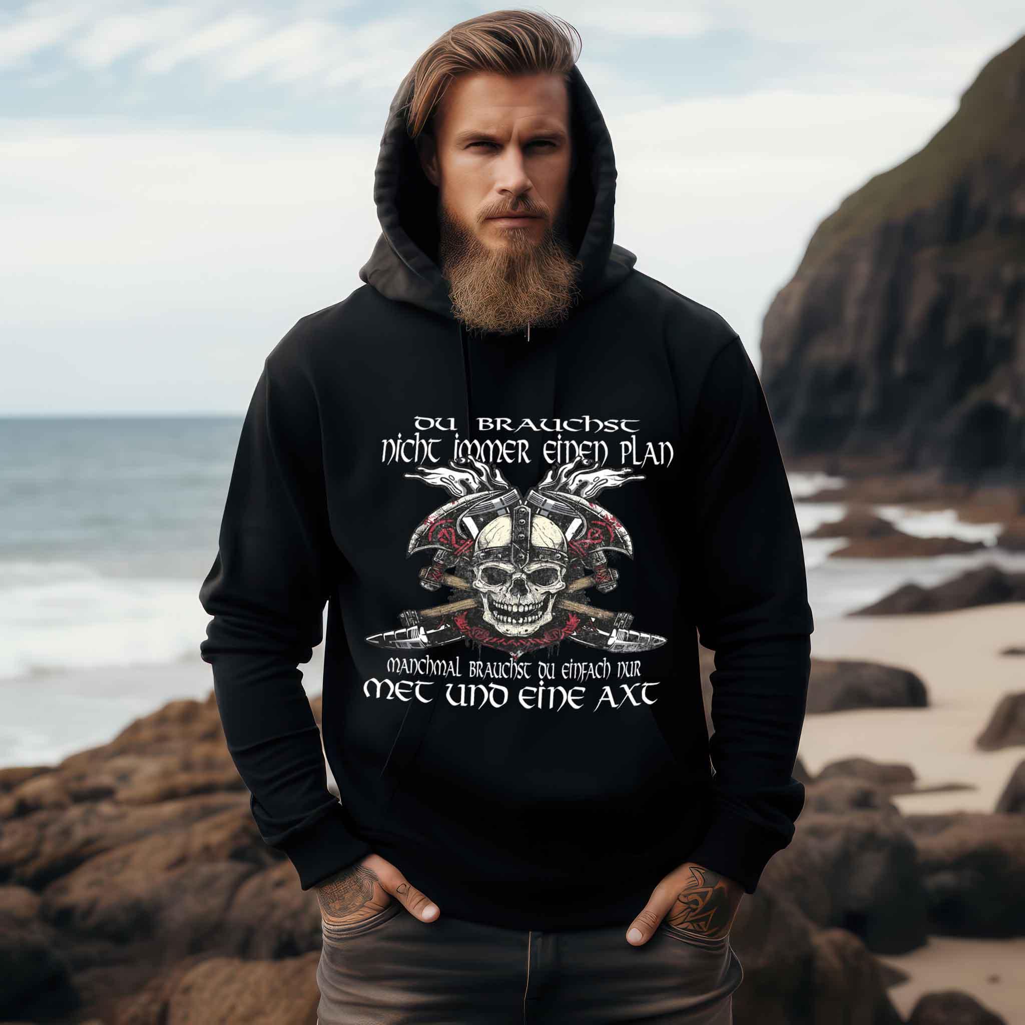 Lustiger Wikinger Hoodie 'Met und Axt' – Für die Tage ohne Plan - Nordic Viking Wear