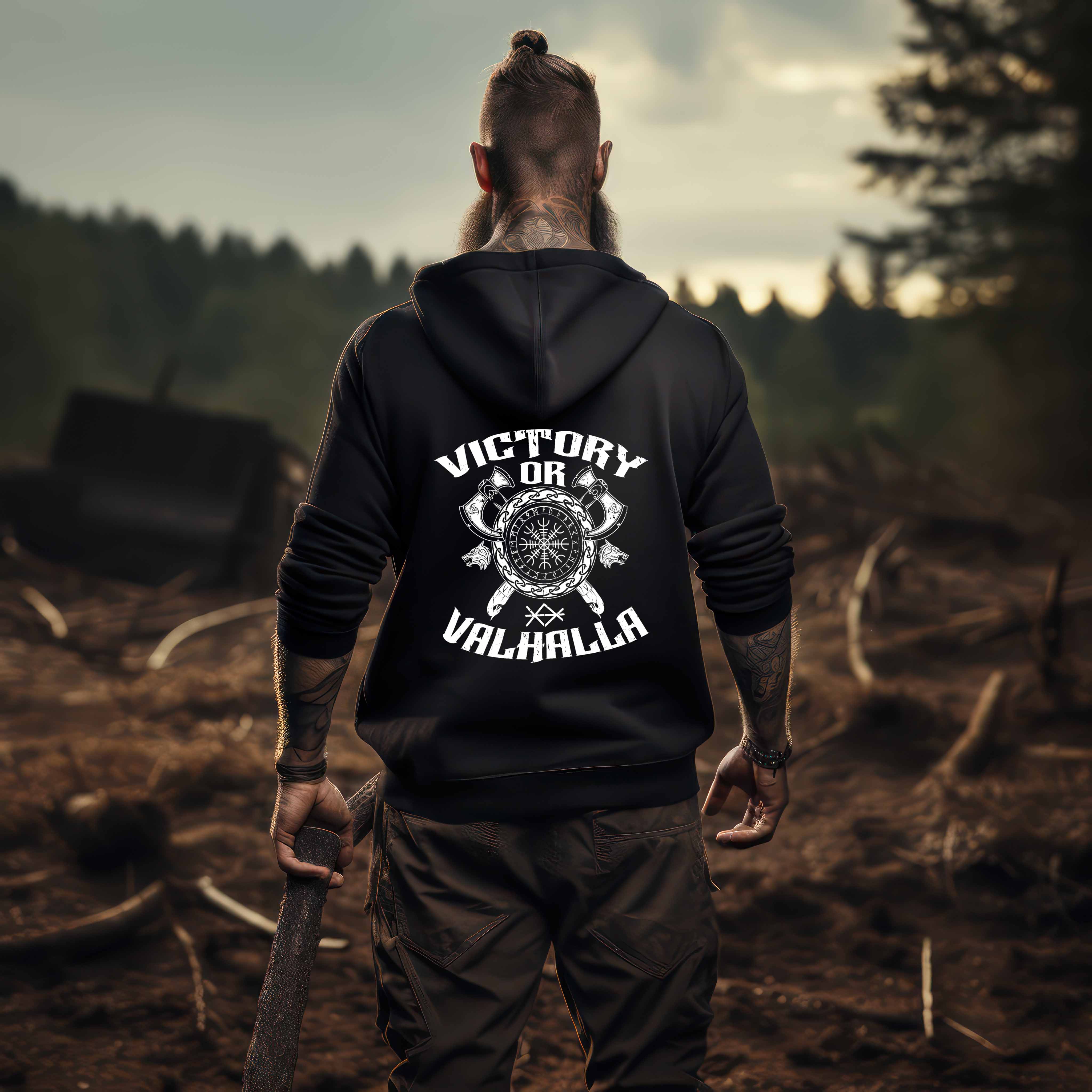 Wikinger Helm Of Awe Backprint Hoodie "Sieg oder Valhalla" – Kriegergeist in jedem Faden