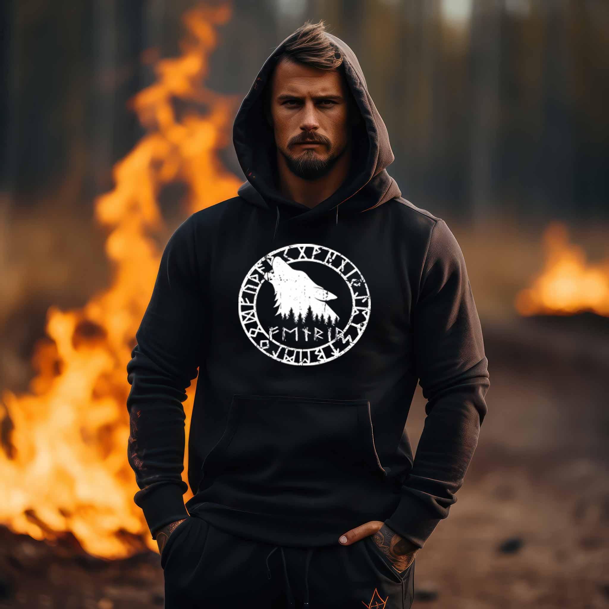 "Fenrir Runenkreis" Wikinger-Hoodie – Verkörpere die Macht des legendären Wolfs