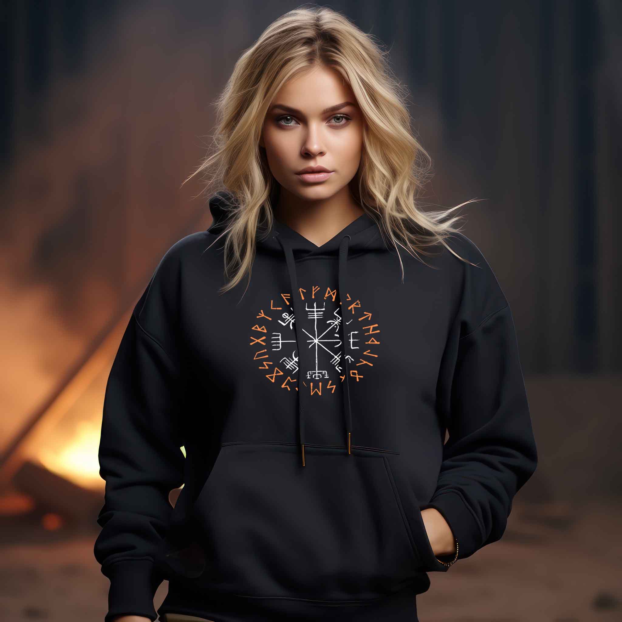 Schildmaiden Hoodie Vegvisir - Kompass Runen Symbol Tee - Nordischer Navigationspfad Pullover