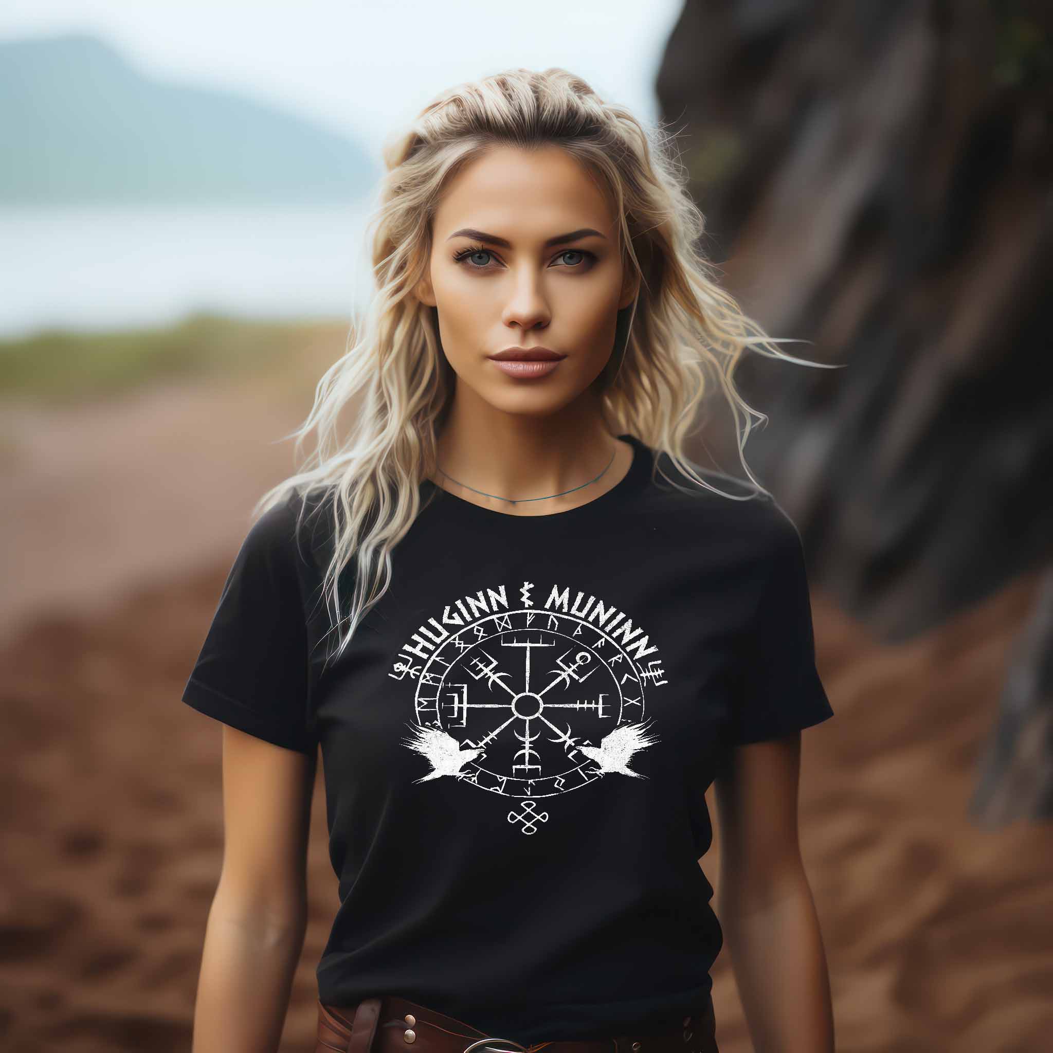 Schildmaiden Extendet Shirt – „Huginn & Muninn“-Design mit Vegvisir