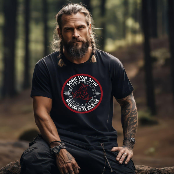 Wikinger Premium T-Shirt "Sohn Von Odin Ehemann Vater Wikinger" | Runenkreis & Odins Gjallarhorn Design - Nordic Viking Wear
