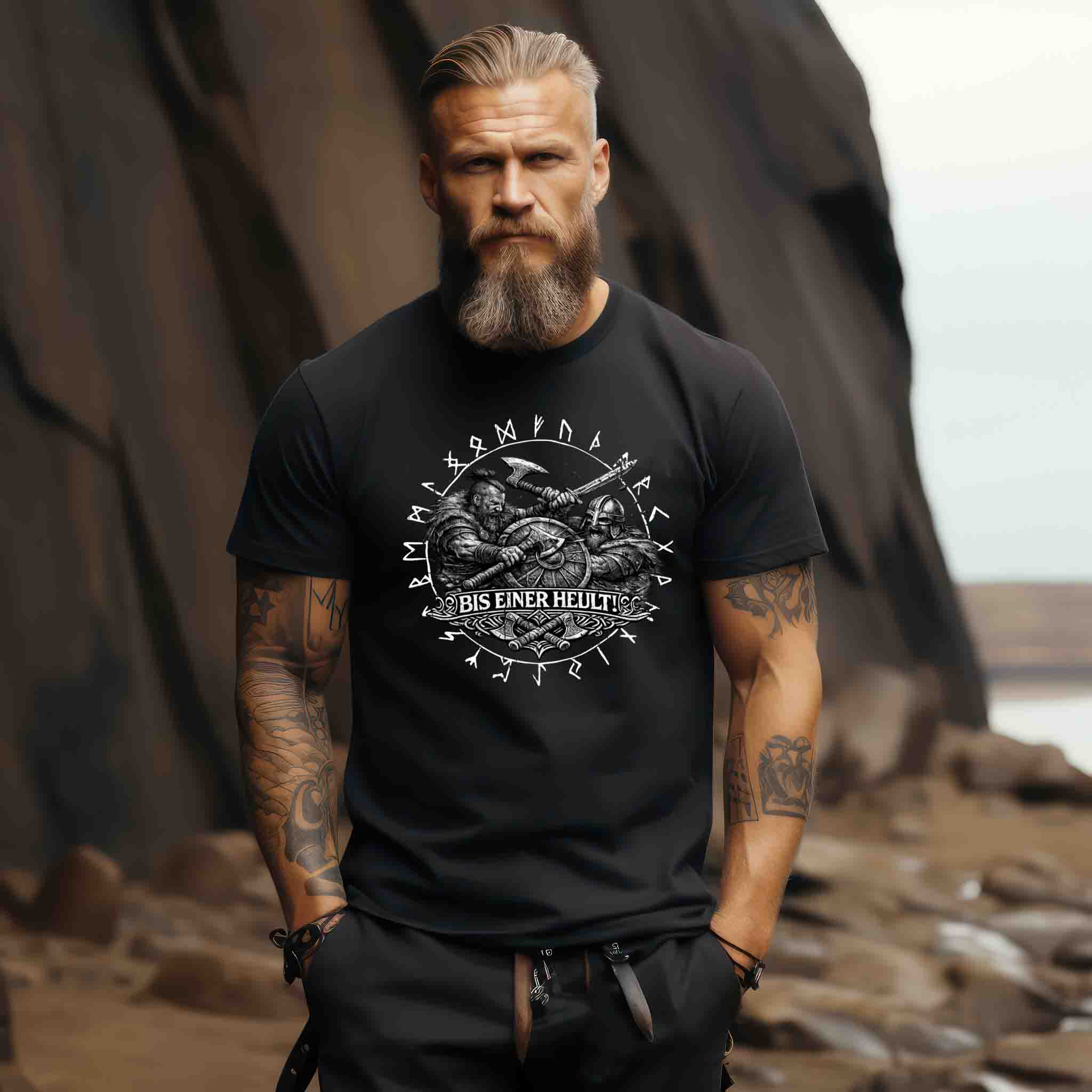 Wikinger Premiumshirt Frontprint -Bis-Einer-Heult.