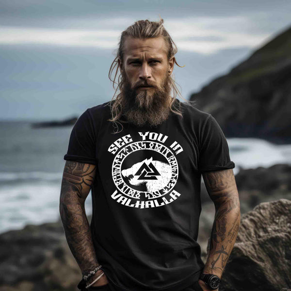 "See You in Valhalla" Wikinger Premiumshirt - Nordischer Krieger Wolf Design - Valhalla Ruf Shirt - Nordic Viking Wear