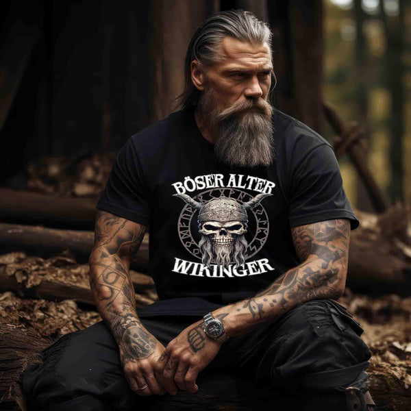 "Böser Alter Wikinger" Premiumshirt – Humorvolles Design für Nordische Krieger - Nordic Viking Wear