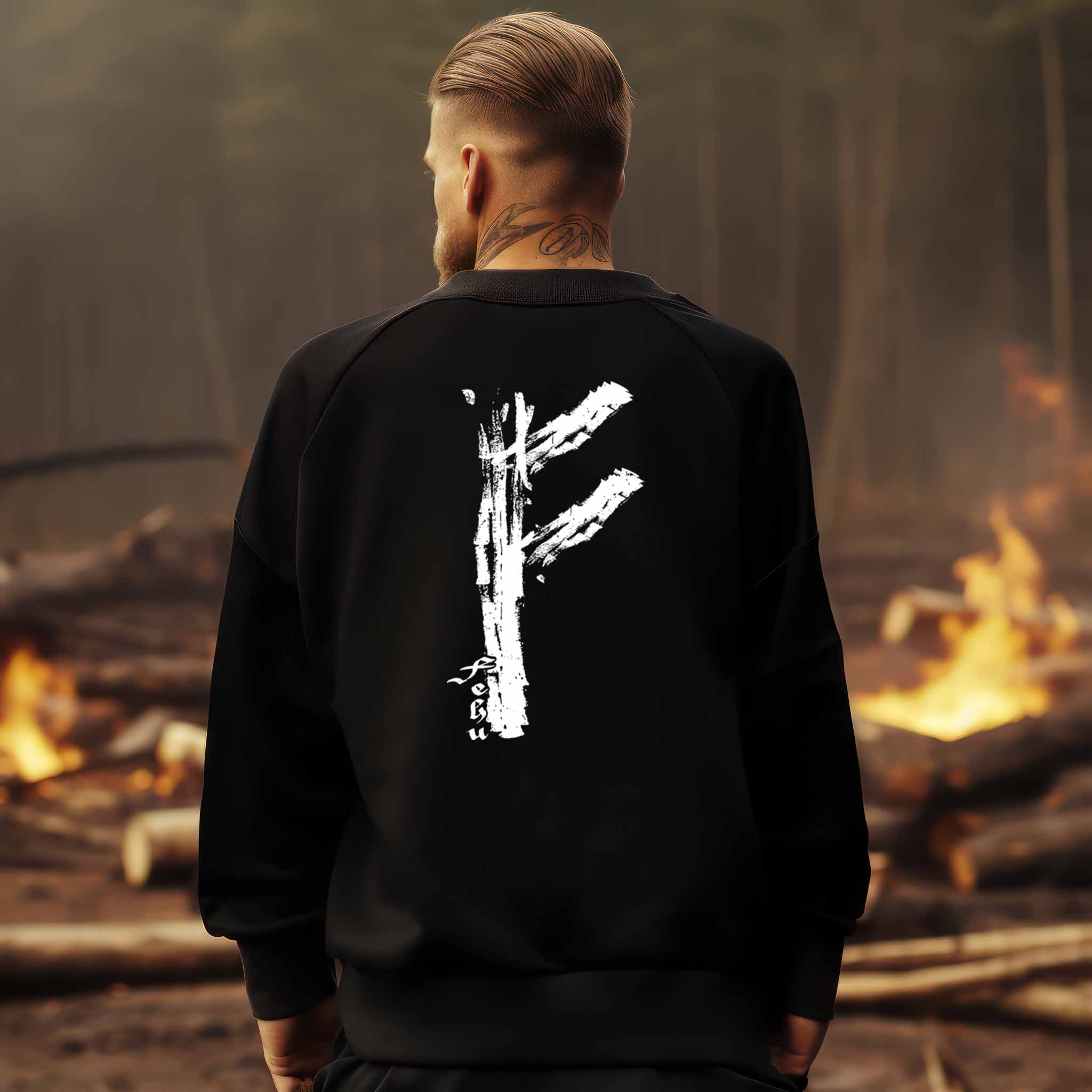 Wikinger Fehu Runen Backprint Sweatshirt  - Symbol für Wohlstand und Energie