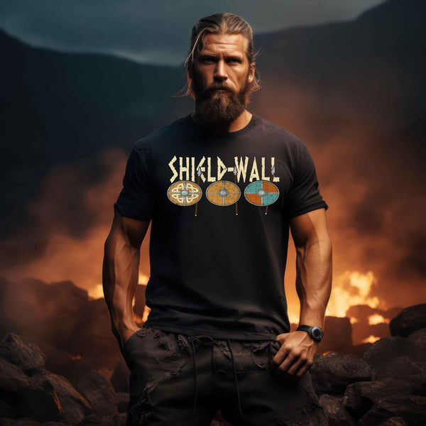 Wikinger Shield-Wall Premiumshirt - Krieger Verteidigungslinie - Nordische Schlacht Bekleidung - Nordic Viking Wear