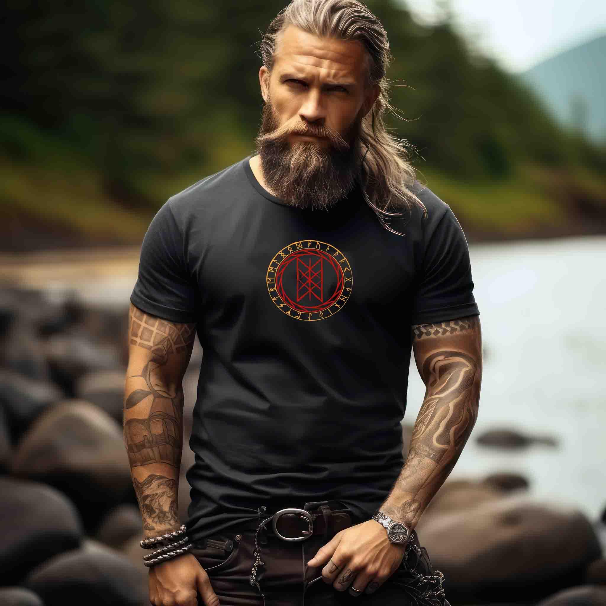 Wikinger Premiumshirt mit Wyrd-Web und Runenkreis - Mystisches Nordisches Symbol Shirt - Nordic Viking Wear