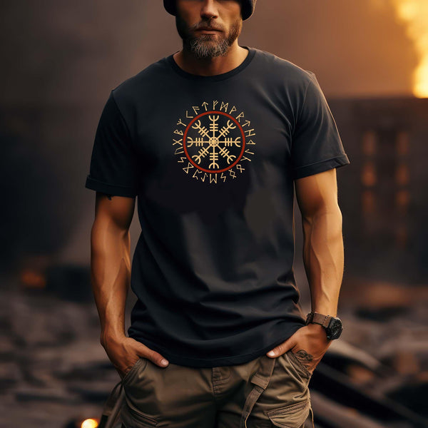 Wikinger-Premiumshirt Helm Of Awe Mit Runenkreis - Nordic Viking Wear
