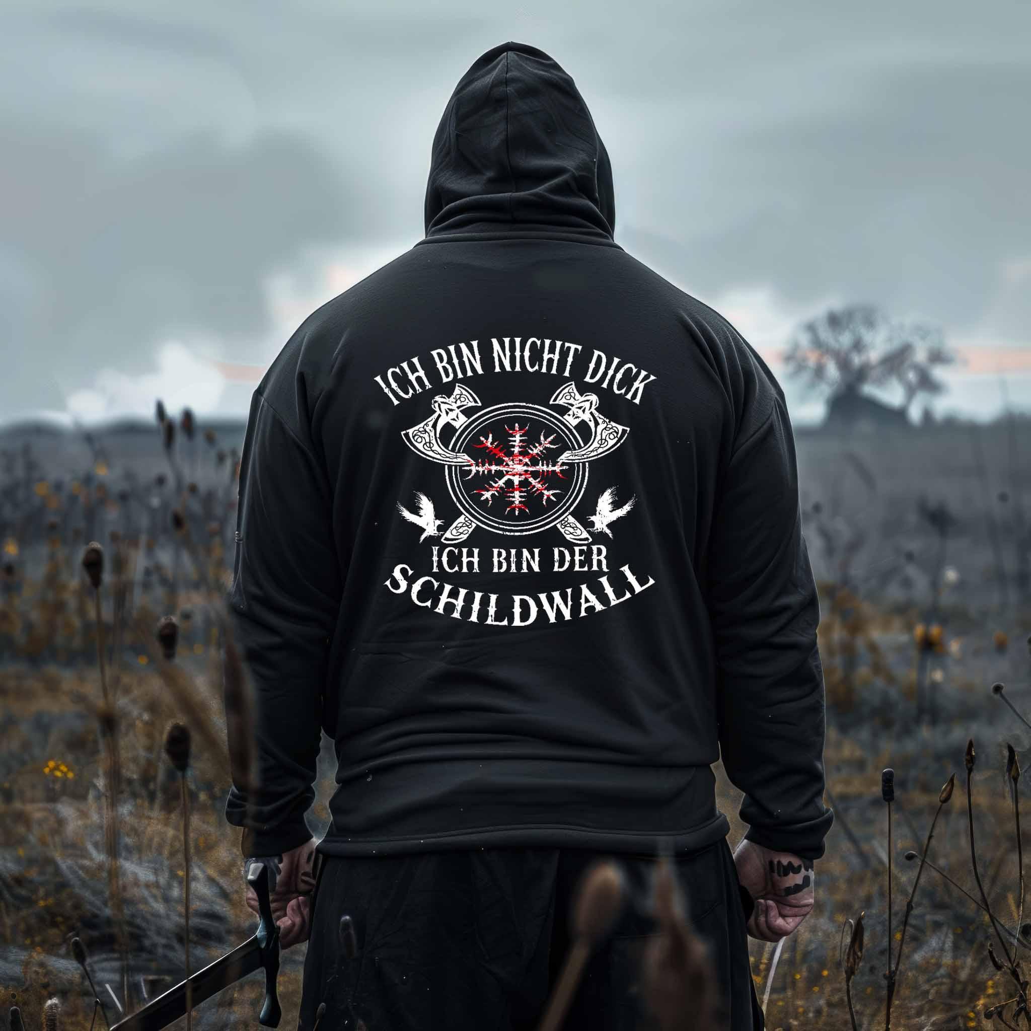 Wikinger Premium Hoodie 'Ich bin der Schildwall' – Stolz und Schutz mit dem Helm of Awe - Nordic Viking Wear