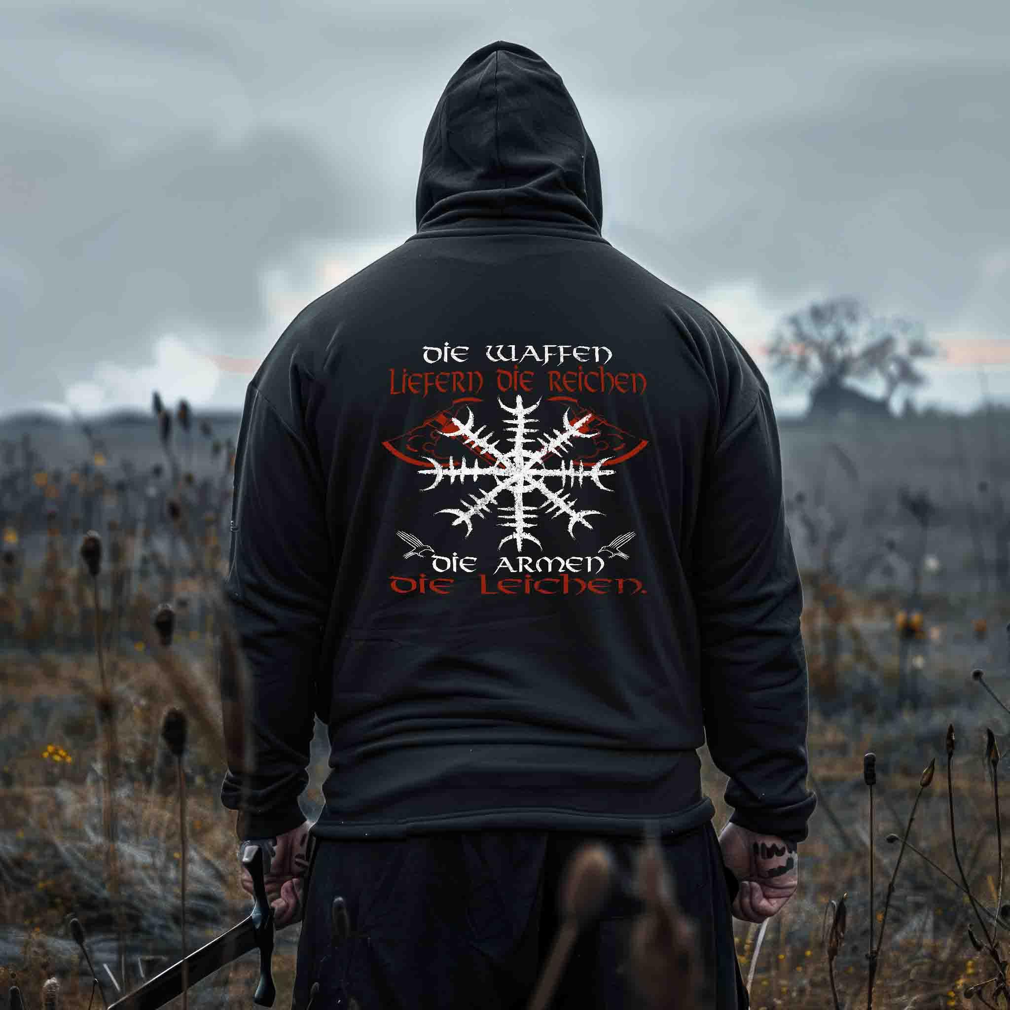 Viking Hoodie in Schwarz mit nordischem Symbol und Spruch, Outdoor, Nordic Viking Wear