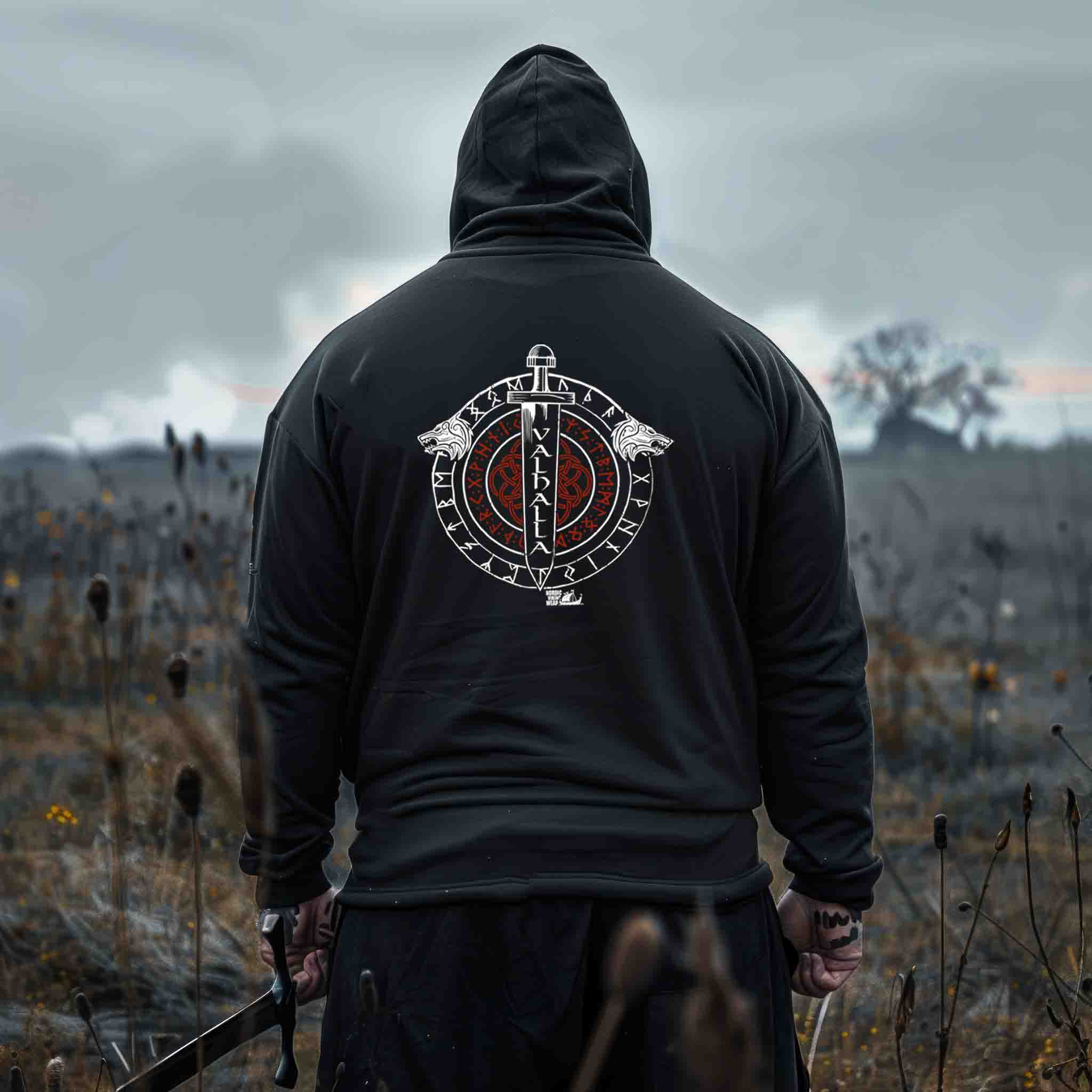 Wikinger Premium Hoodie VALHALLA Runenkreis & Wolfswächter