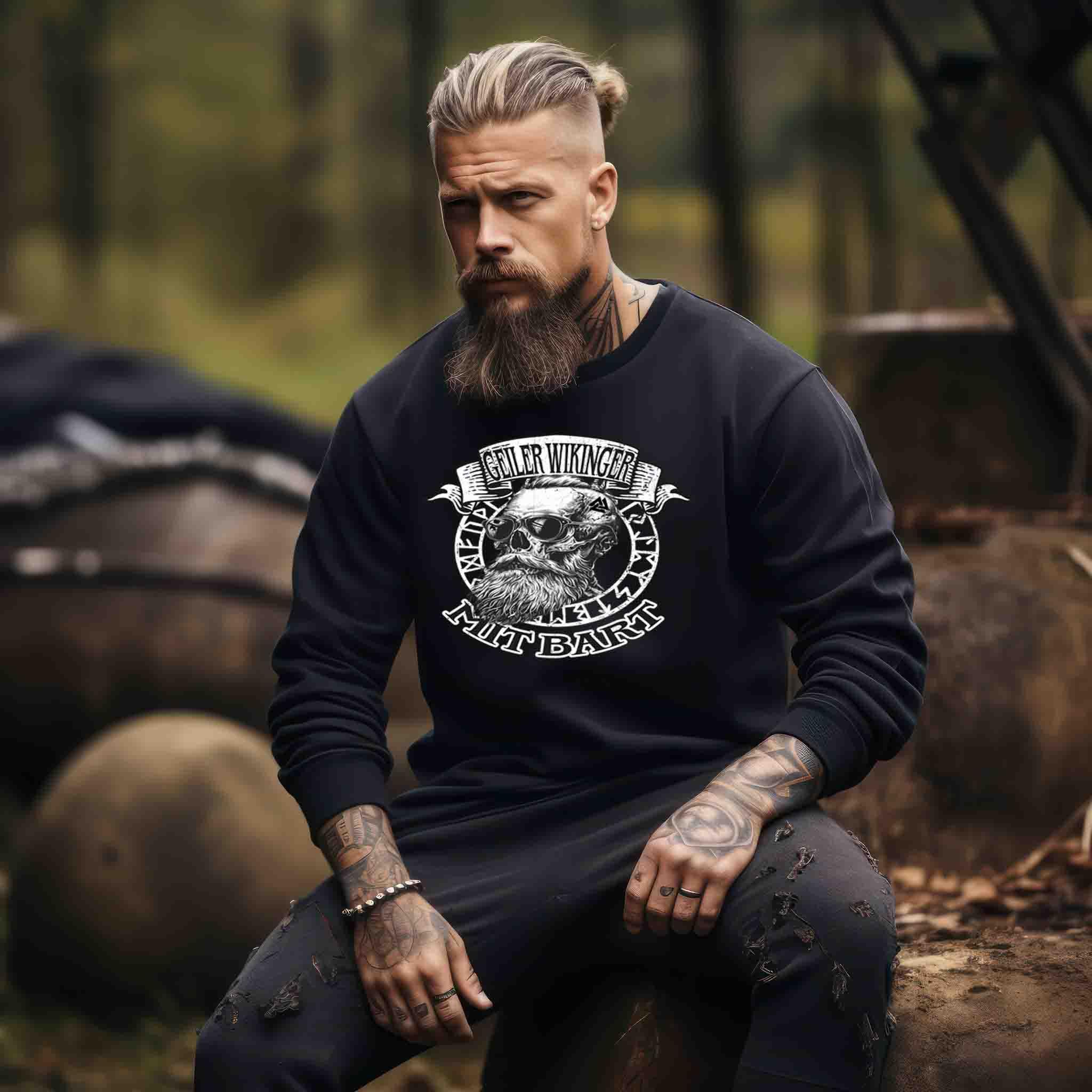 "Geiler Wikinger mit Bart - Lustiges Wikinger Sweatshirt für Männer"