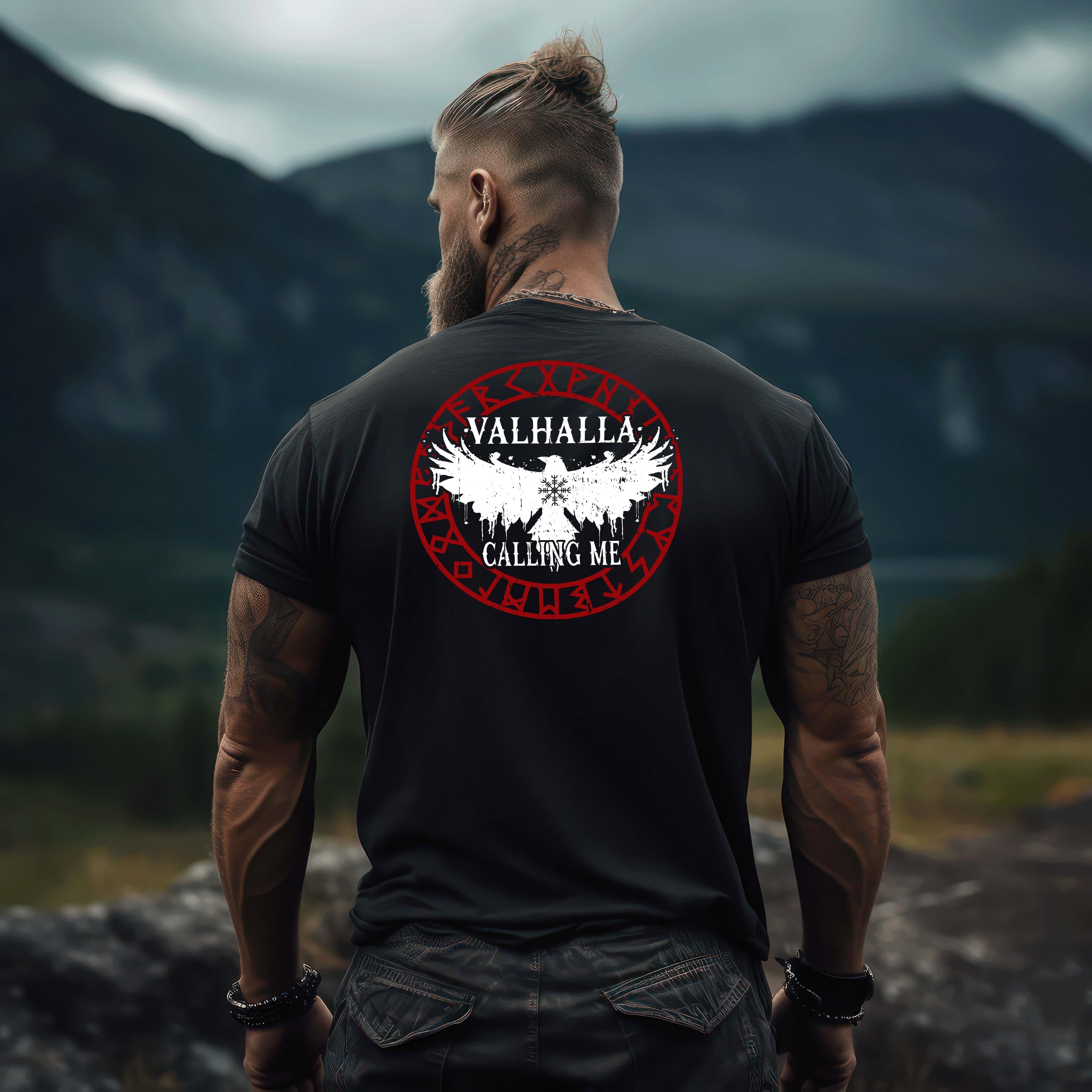 Wikinger Backprint Shirt "Ruf nach Valhalla" – Antworte dem Ruf der Ehre - Nordic Viking Wear