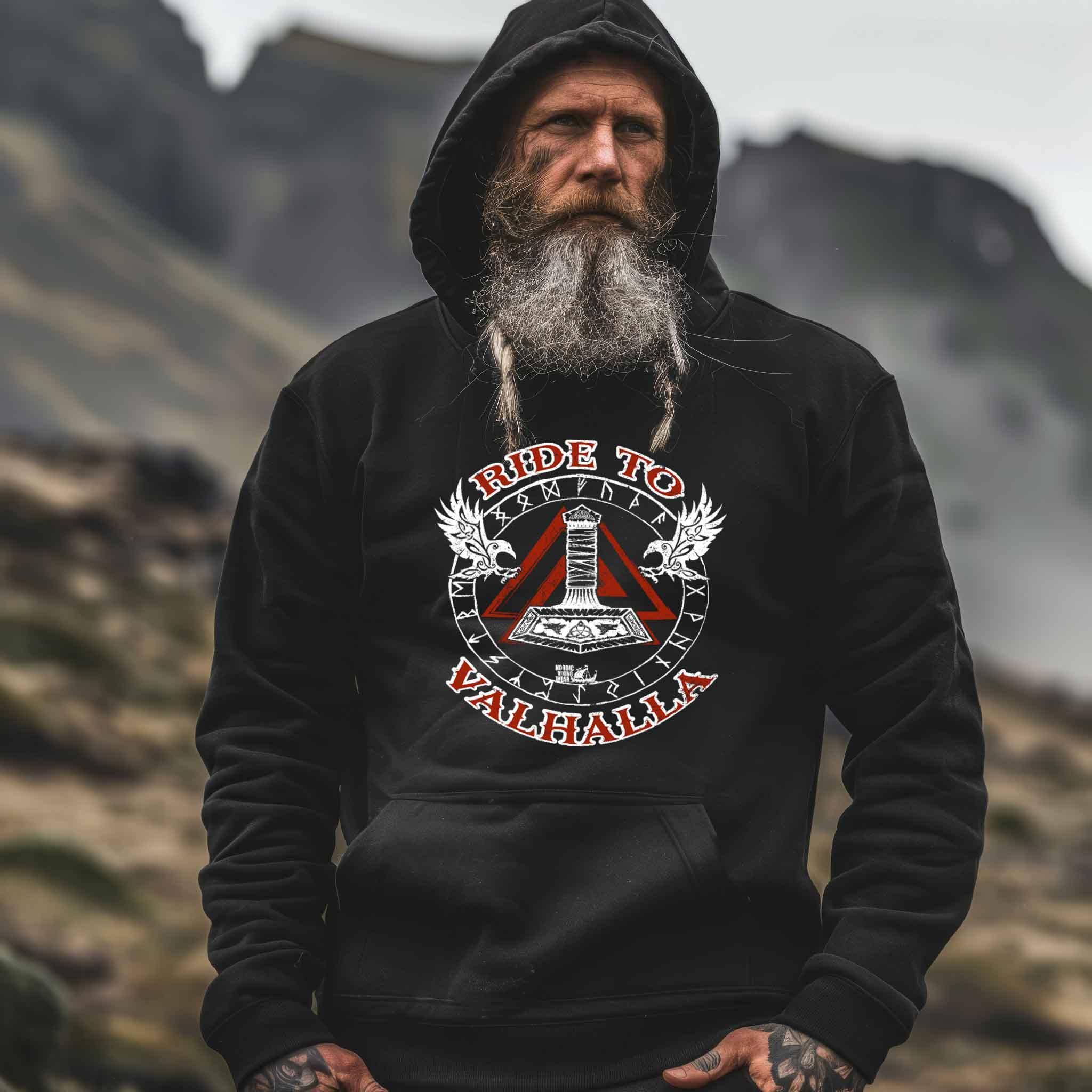 Ride to Valhalla Premium-Hoodie – Wikinger Design mit Thors Hammer und Runen - Nordic Viking Wear