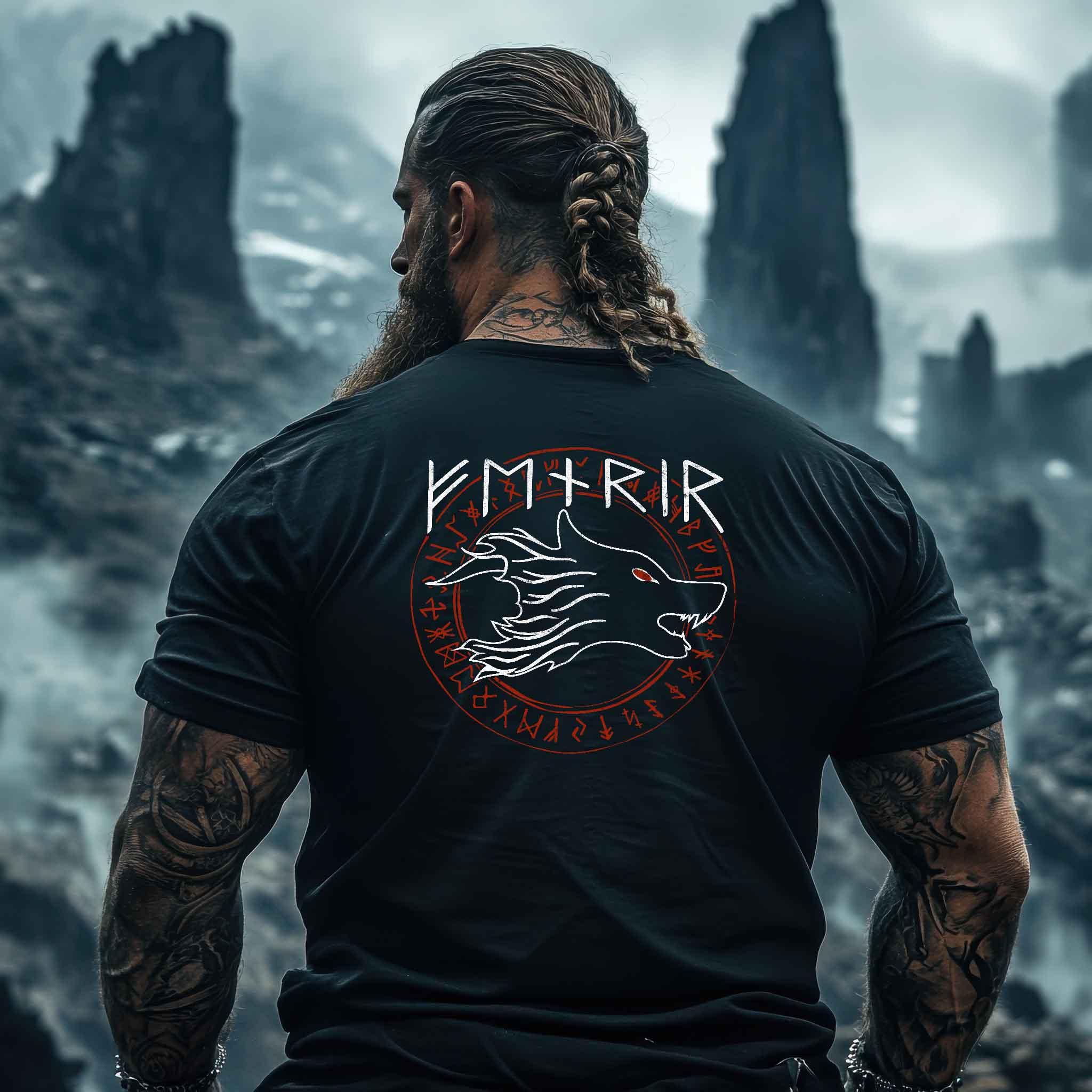 Fenrir Wolf Wikinger-Premiumshirt Backprint – Macht und Legende vereint - Nordic Viking Wear