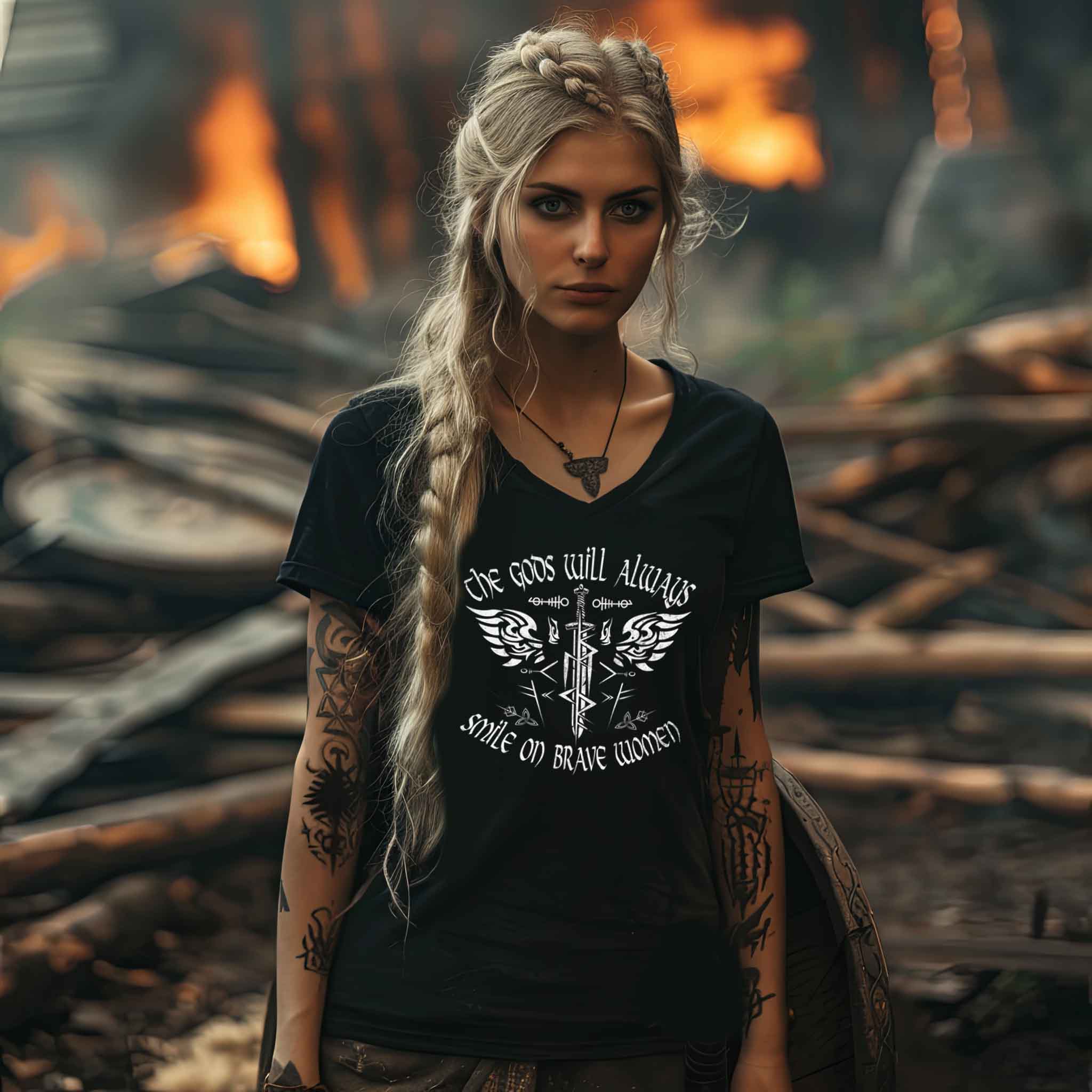 Schildmaiden V-Neck Freyja Binderune Shirt - Ehre die Göttinnen