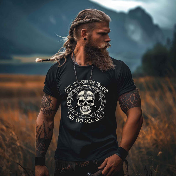 Lustiges Wikinger Premiumshirt - "Glück ist, wenn mir niemand auf den Sack geht!" - Nordic Viking Wear