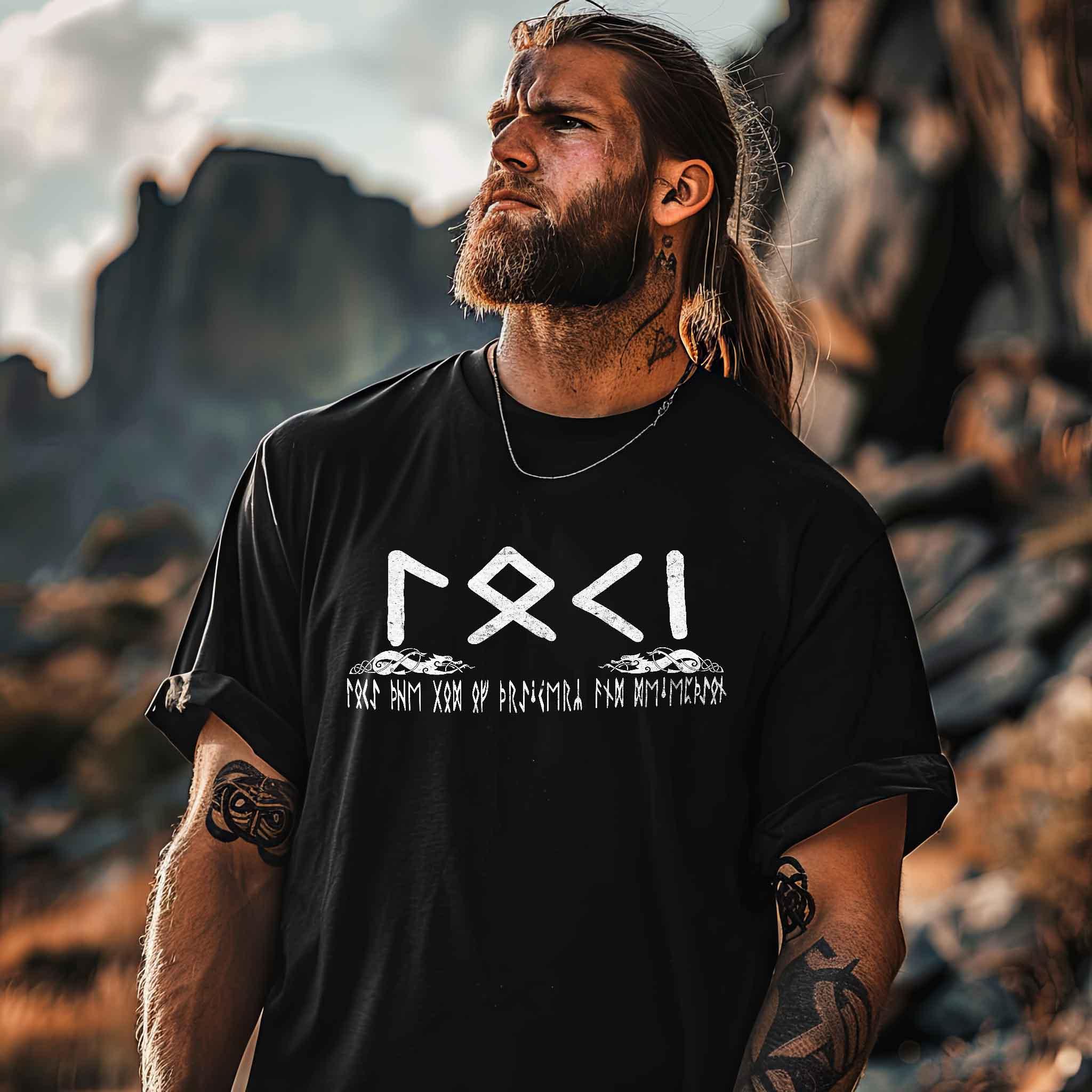 Wikinger Heavy Oversized Shirt Loki mit Runenbeschriftung - Nordic Viking Wear