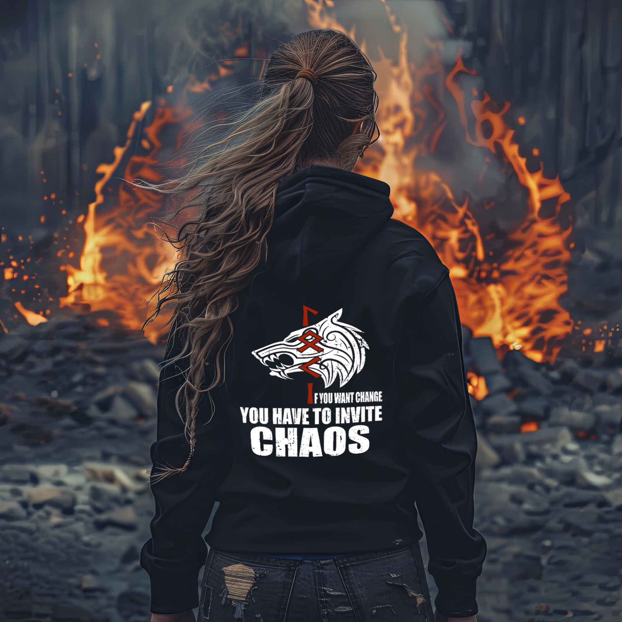 Schildmaiden Loki Runes Viking Hoodie - "If You Want Change, You Have to Invite Chaos