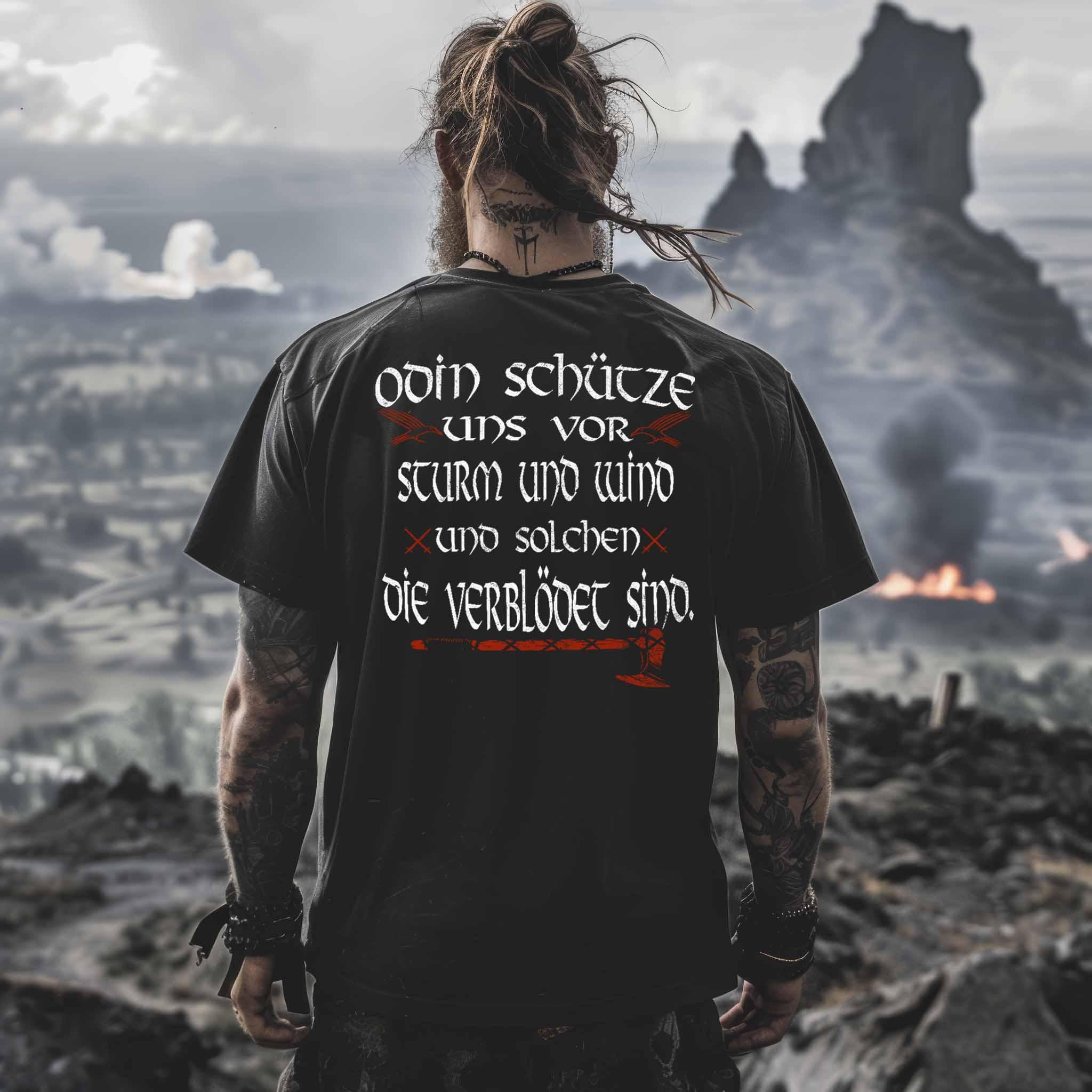 Wikinger Oversized Shirt mit Odin-Spruch – "Odin schütze uns vor Sturm und Wind"