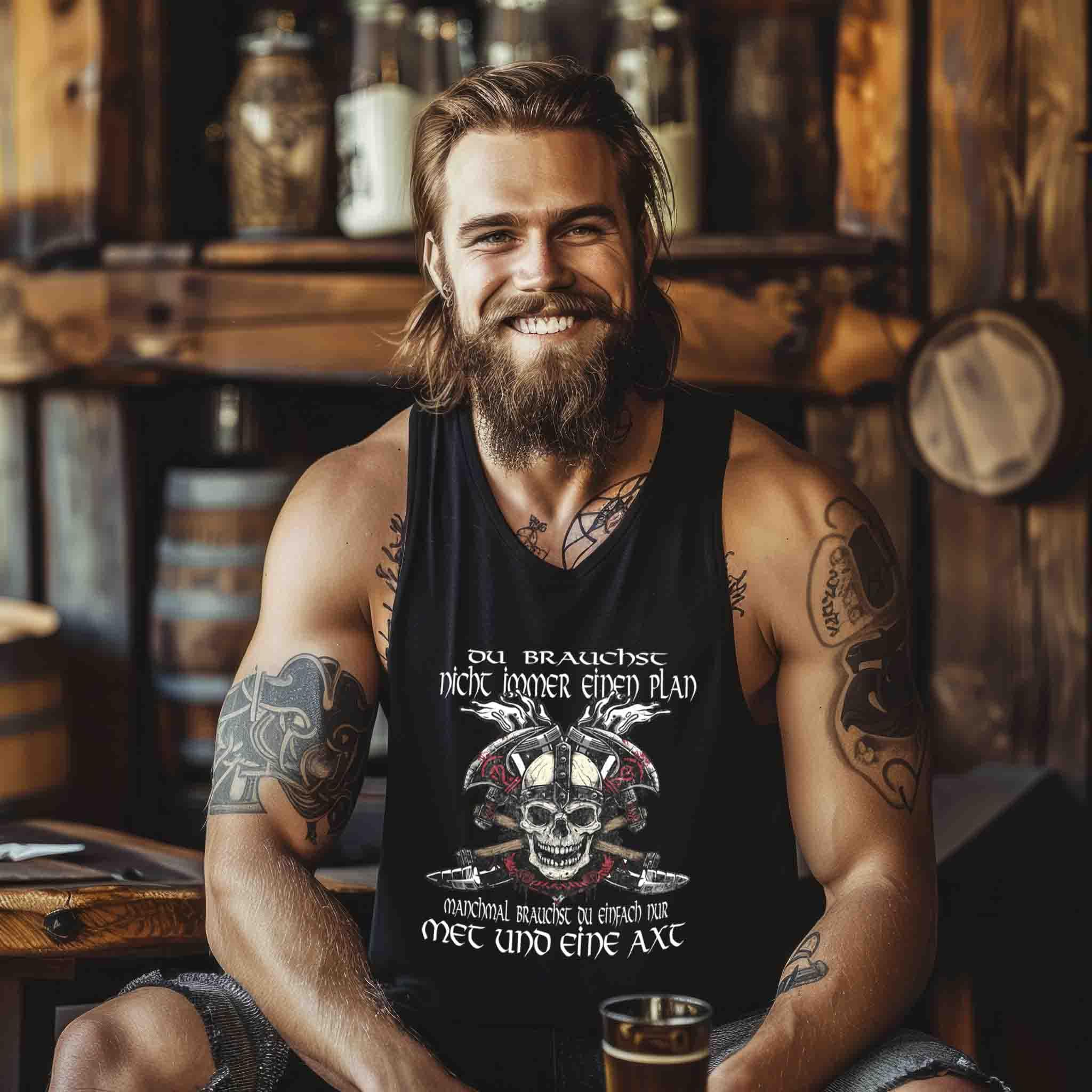 Lustiges Wikinger Tanktop 'Met und Axt' – Für die Tage ohne Plan - Nordic Viking Wear