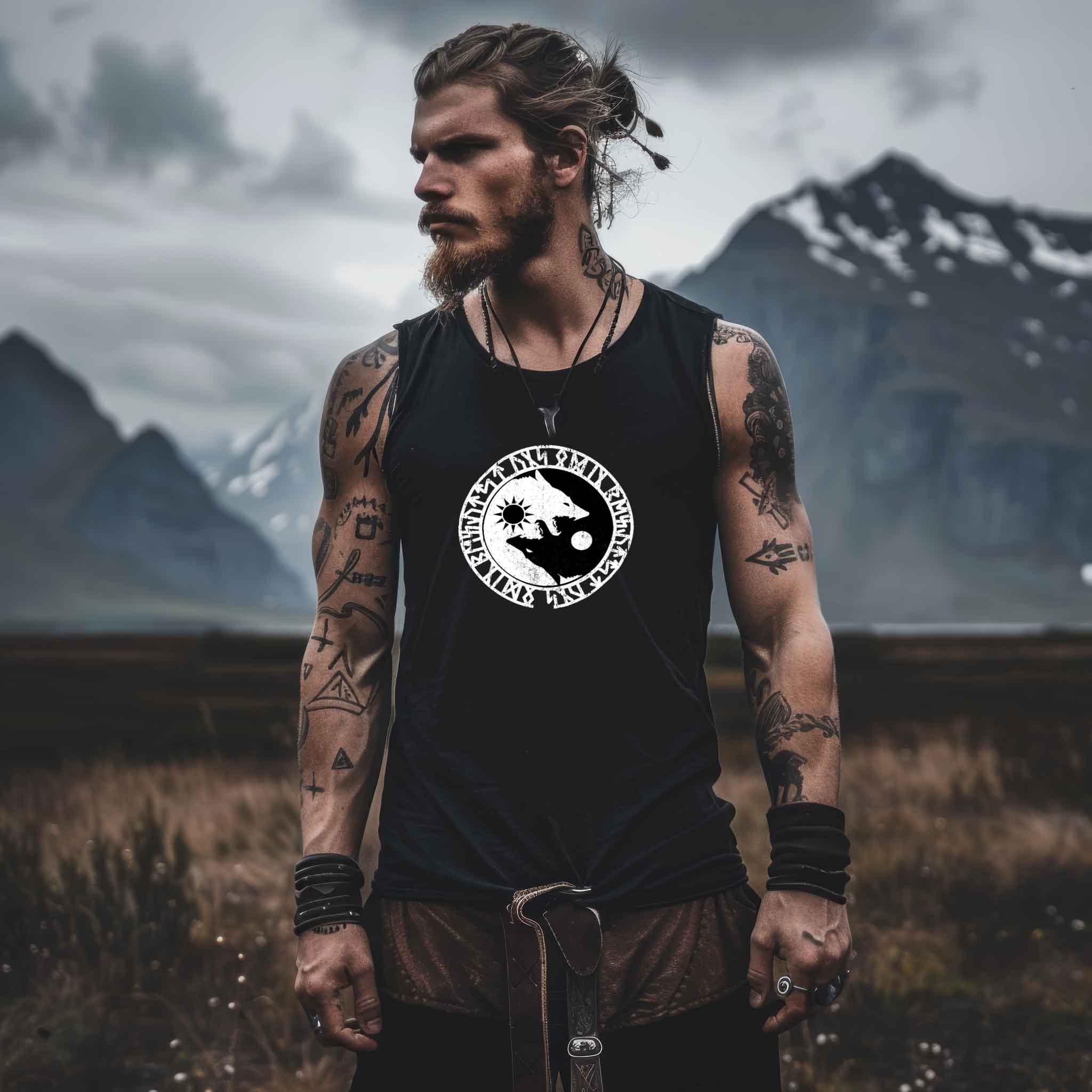 Wikinger Tanktop - Geri und Freki, Odins Wölfe mit Runenkreis - Nordic Viking Wear