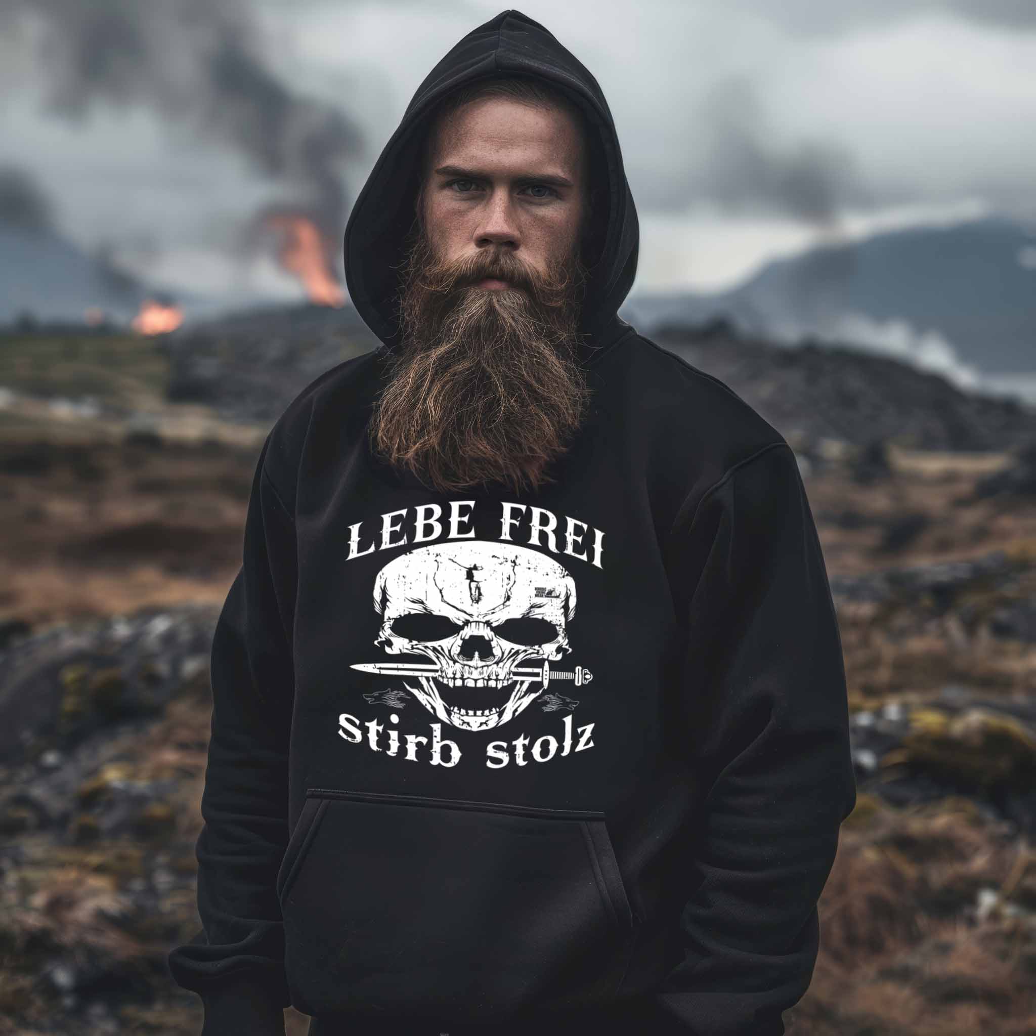 Lebe Frei, Stirb Stolz – Wikinger Premium Hoodie mit Totenkopf und Schwert-Design  - Unisex Organic Hoodie 2.0 ST/ST