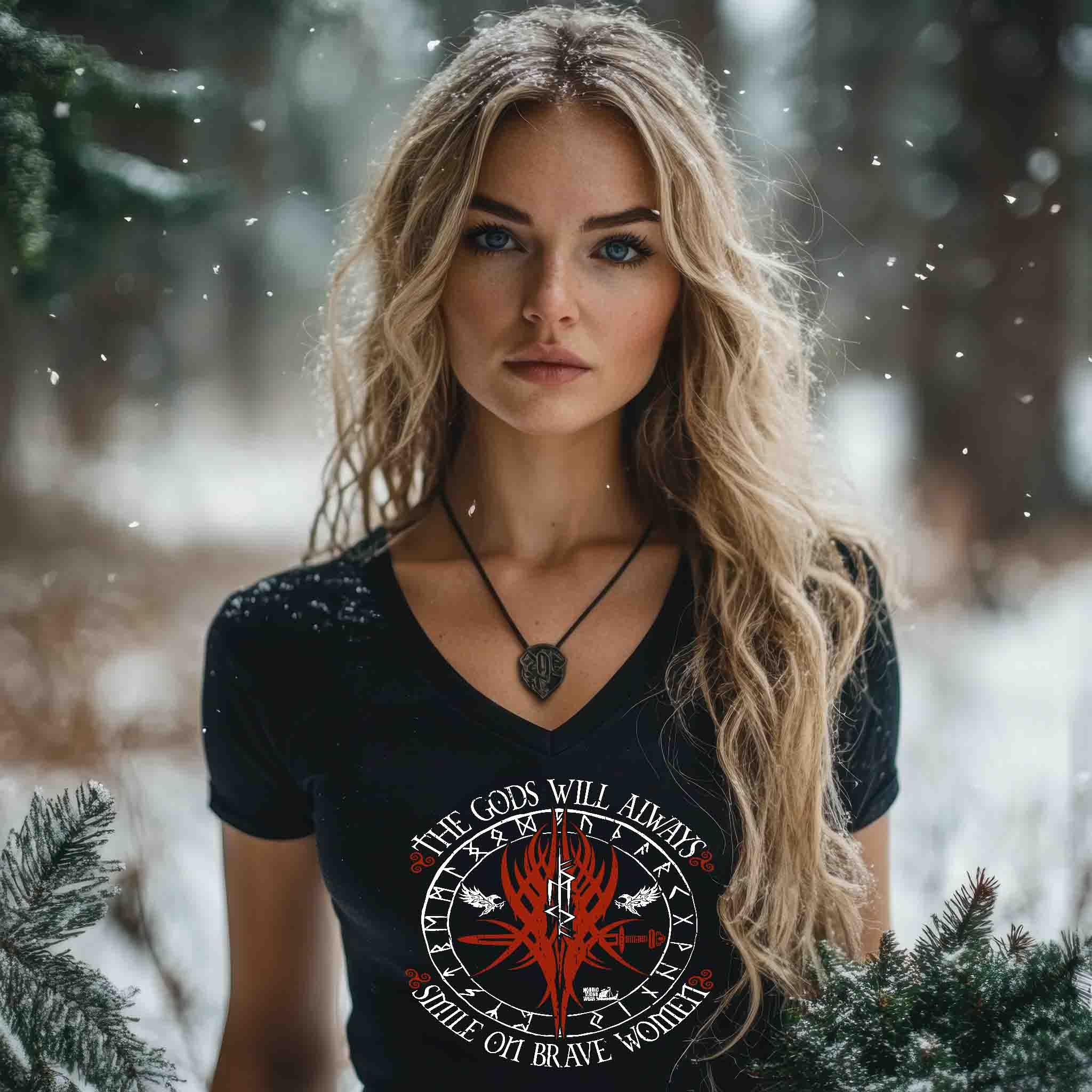 Schildmaiden V-Neck The Gods Will Always Smile on Brave Women
